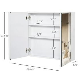 Kleankin Bathroom Mirrored Cabinet, Steel Frame Medicine Cabinet, Wall-Mounted Storage Organizer With Double Doors, White