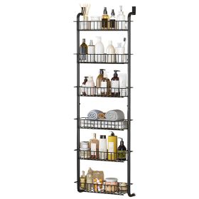 1Pc 6 Tier Over Door Pantry Organizer Hanging Hooks Door Storage Rack Carbon Steel Basket 62.99in Over Door Shelf For Kitchen Bathroom