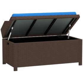 Outdoor Wicker Storage Bench With Storage & Cushion, Blue