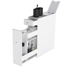 Bathroom Floor Organizer Free Standing Space Saving Narrow Storage Cabinet Bath Toilet Paper Holder with Drawers White