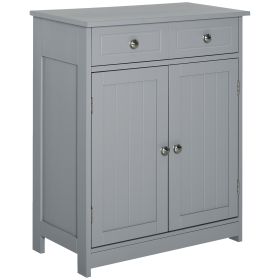 Freestanding Bathroom Floor Cabinet, Wooden Bathroom Cabinet with 2 Doors, 2 Drawers and Adjustable Shelf, Gray