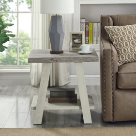 Contemporary Two Tone Wooden Framed Side Table In Athens, Weathered Gray And Beige