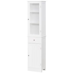 Slim Bathroom Storage Cabinet, Tall Bathroom Cabinet, Narrow Linen Tower with Acrylic Door, Drawer and Shelves, White