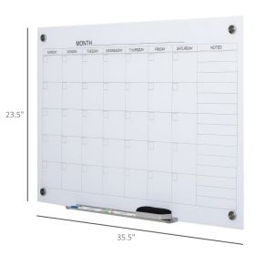 Dry Erase Wall Calendar Glass Whiteboard Monthly Planner For Homeschool Supplies & Home Office Organization With 4 Markers And 1 Eraser,Frameless