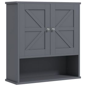 Farmhouse Bathroom Medicine Cabinet, Wall Cabinet with Barn Doors and Adjustable Shelf for Laundry Room, Gray