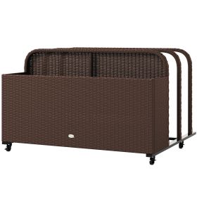 Rattan Pool Float Storage Organizer With Wheels, Brown