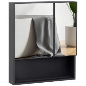 Wall-Mounted Medicine Cabinet, Bathroom Mirror Cabinet with Double Doors and Storage Shelves, Black