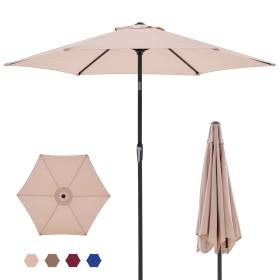 7.5-foot Outdoor Terrace Sun Umbrella, With Button Tilt And Hand-cranking Device, 6-rib Design, UV15- Waterproof Fabric