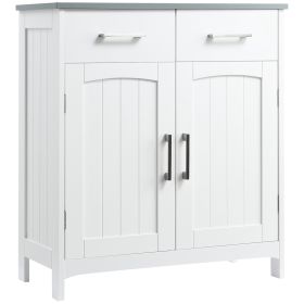 Bathroom Floor Cabinet, Freestanding Linen Cabinet, Storage Cabinet with 2 Drawers, Double Doors, Adjustable Shelf, White