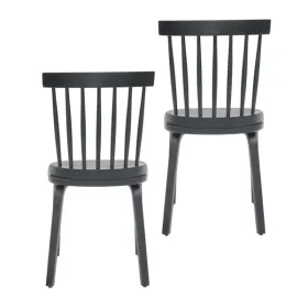 Windsor Dining Chairs Set Of 2,Wood Farmhouse Spindle Back, Widen Seat, Mid-Century Modern French Country Style, For Living Room Restaurant, Black