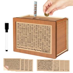 Nepfaivy Money Saving Box 10,000-10000 Savings Challenge Box, Money Box For Cash Save, Cash Vault Wooden Saver Box, Caja De Ahorro 10k, Cashbox With C