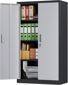 SUPEER Filing Cabinet, Metal Cabinet With 3 Height-Adjustable Shelves, Sheet Steel Powder Coating, Steel Cabinet For Tools, Garage, H 140 Cm X W 80 Cm