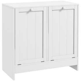 Tilt-out Laundry Storage Cabinet with 2 Compartment Hampers, White