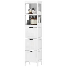Narrow Bathroom Storage Cabinet, Bathroom Cabinet with 3 Drawers & 2 Open Shelves, Slim Bathroom Floor Cabinet, White