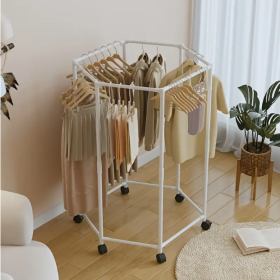 Space-Saving Hexagonal Clothes Drying Rack - Sturdy Metal Floor Standing Coat Rack With Multiple Rods, Suitable For Bedroom, Dormitory, And Balcony, H