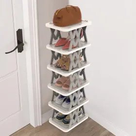 6 Tier Foldable Shoe Rack Vertical Shoe Organizer Narrow Shoe Rack For Small Spaces Space Saving Free Standing For Corner Entryway Hallway Bedroom