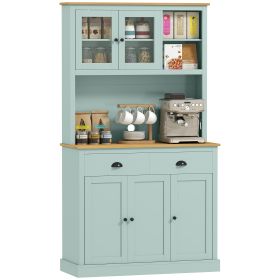 Kitchen Pantry Storage Cabinet with Microwave Stand, 71" Modern Kitchen Hutch with Open Countertop, Glass Doors, Storage Drawers and Adjustable Shelv