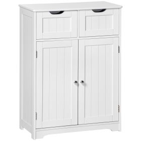 Freestanding Bathroom Storage Cabinet, Floor Cabinet with 2 Drawers, Adjustable Shelf, for Bathroom, Living Room or Entryway, White