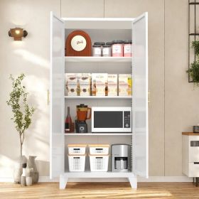 61'' 2 Shapely Doors Cabinet, Metal Storage Cabinet With Doors And Adjustable Shelves, For Bedroom, Living Room White