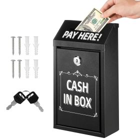 Wall-Mounted Metal Coin Box With Lock And Key - Suitable For Home, Office, Or Outdoor Donations,BLACK