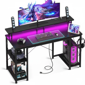 48-inch Gaming Table, Equipped With LED Lighting And Power Socket, Featuring Monitor Stand, Application Control Device And Headphone Hook