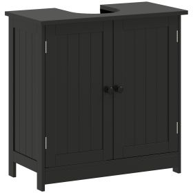 Under Sink Bathroom Cabinet, Pedestal Sink Storage Cabinet with 2 Doors, Shelf and U-Shape, Black