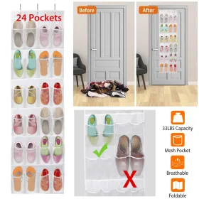 1Pc Over The Door Shoes Rack 24-Pocket Crystal Clear Organizer 6-Layer Hanging Storage Shelf For Shoes Slippers Small Toys Closet Cabinet