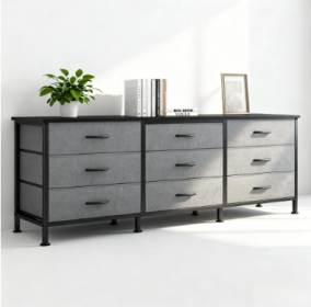 The TV Stand Is Used For Living Room Furniture And Has 9 Fabric Drawers
