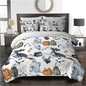 8pcs Halloween Comforter Set, Witch Pattern Bed In A Bag Bedding With Comforter Sheet Sham - 1 Comforter, 2 Pillow Shams, 1 Flat Sheet, 1 Fitted Sheet