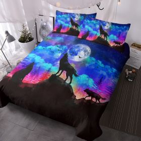 3pcs Starry Sky Moon Night Wolf Pack Bedroom Printed Beddings For Four Seasons Use