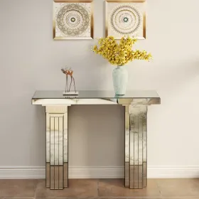 Mirrored Console Table Wide Bling Silver Mirror Entryway Desk Modern Rectangle Sofa Table Entryway Tables For Living Room--Self-pickup Is Not Supporte