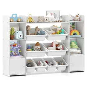 White Multi-Functional Kids Storage Shelf - Toy Organizer+Bookcase, 56"x12"x39", Anti-Toppling, 265lbs Capacity