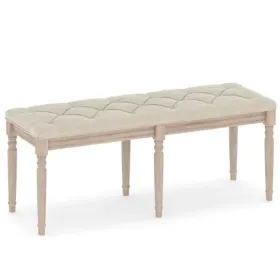 Beige 47.5" Rubber Wood Upholstered Bench With Button-Tufted Seat, 440 Lbs Capacity Retro Entryway Bedroom Bench