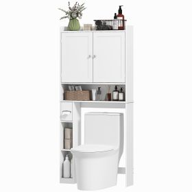 Modern Over the Toilet Storage Cabinet with 2 Doors, Above Commode Storage Cabinet with Toilet Paper Holder, White