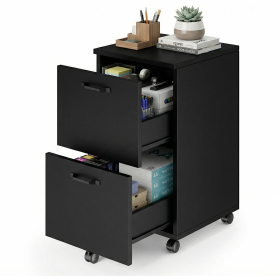Double-drawer Filing Cabinet, With An Under-table Printer Stand And Lockable Wheels, Designed For Storing A4-sized And Standard-sized Documents.