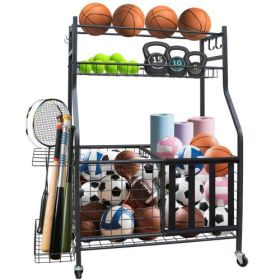 Garage Sports Equipment Storage Rack With Large Capacity, Wheeled, Rolling, Indoor And Outdoor Universal Ball Storage Rack