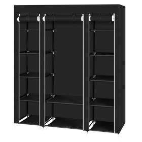 69 Inch Portable Clothes Closet Wardrobe Storage Organizer With Non-Woven Fabric Quick And Easy To Assemble Extra Strong And Durable Black