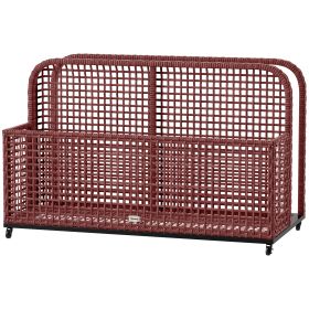 Rattan Pool Float Storage Organizer With Wheels, Mixed Brown