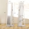 360° Swivel Jewelry Armoire, Lockable Jewelry Cabinet with Full-Length Mirror, Storage Shelves, White