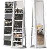 360° Swivel Jewelry Armoire, Lockable Jewelry Cabinet with Full-Length Mirror, Storage Shelves, White