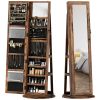 360° Swivel Jewelry Armoire, Lockable Jewelry Cabinet with Full-Length Mirror, Storage Shelves, Rustic Brown