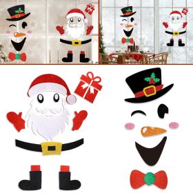 2 Packs Christmas Door Stickers Santa Claus Snowman Cartoon Felt Wall Stickers Xmas Home Refrigerator Garage Door Wall Window Decoration for Christmas