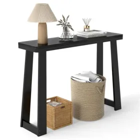 Black Solid Rubber Wood Narrow Console Table, 43" Space-Saving Entryway Table For Small Hallways