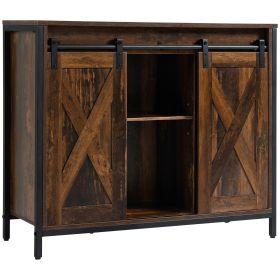 Industrial Sideboard Buffet Cabinet, Coffee Bar Cabinet, Kitchen Cabinet with Sliding Barn Doors, Storage Cabinets and Adjustable Shelves for Living
