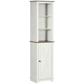 Farmhouse Bathroom Cabinet, Tall Storage Cabinet with Door and Adjustable Shelves, 15.5" x 11.75" x 63", White