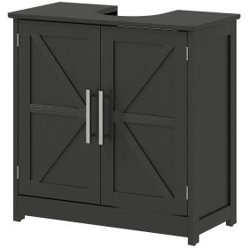 Farmhouse Pedestal Sink Storage Cabinet, Bathroom Sink Cabinet with 2 Barn Doors and Adjustable Shelf, Distressed Black