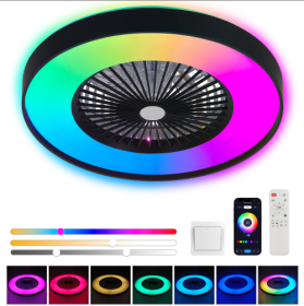 23 Inch Black Ceiling Fan Light With LED RGB  Dimmable & Color-Changing, APP & Remote Control, Modern Smart Ceiling Fan For Living Room, Bedroom, And (Option: Black)
