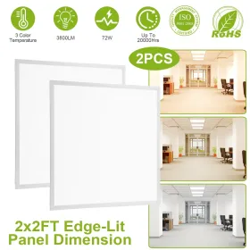 2Pcs 72W 2×2FT LED Panel Light 3800LM Flat Ceiling Light With 3 Lighting Color Temperature Equivalent LED Troffer Recessed Edge-Lit Switchable CCT 110 (Option: 3Color)