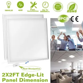 48W 2×2FT LED Panel Light 5800LM 7000K Ceiling Lighting 150W Equivalent LED Troffer Recessed Edge-Lit (Option: New2Pcs)
