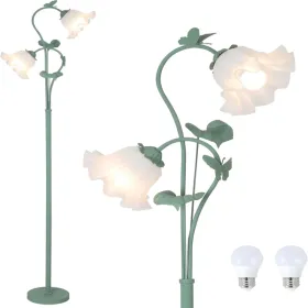 Flower Floor Lamp For Living Room, Vintage Floor Lamp With 2 LED 5W Blubs, Foot Switch, Green Standing Lamp With Acrylic Shade, Unique Floral Tall Lam (Option: defaulttitle)